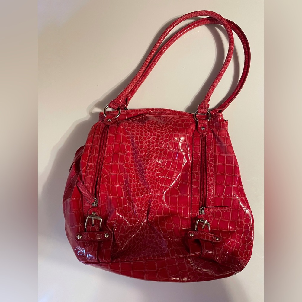 Womens red croc pattern purse